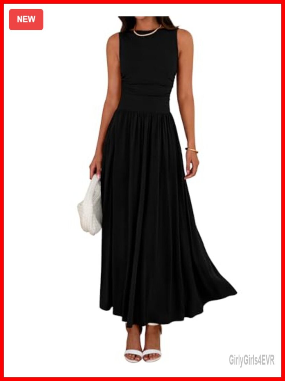 Sleeveless Maxi Dress Ruched High Waist A-Line Casual Summer